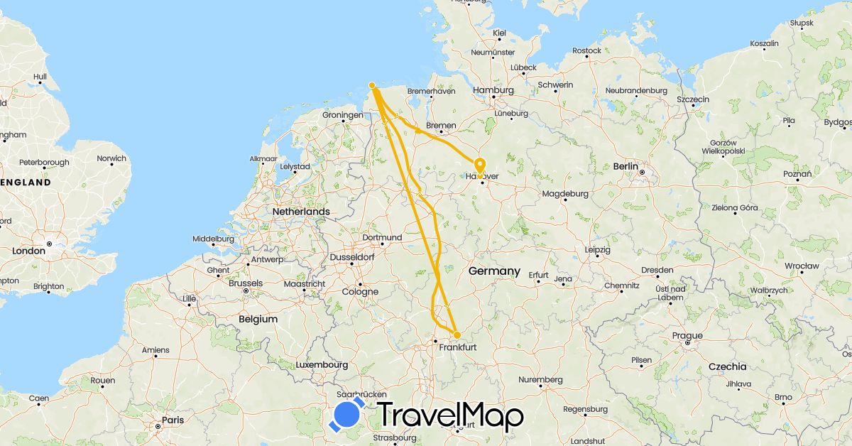 TravelMap itinerary: elektra trainer in Germany (Europe)