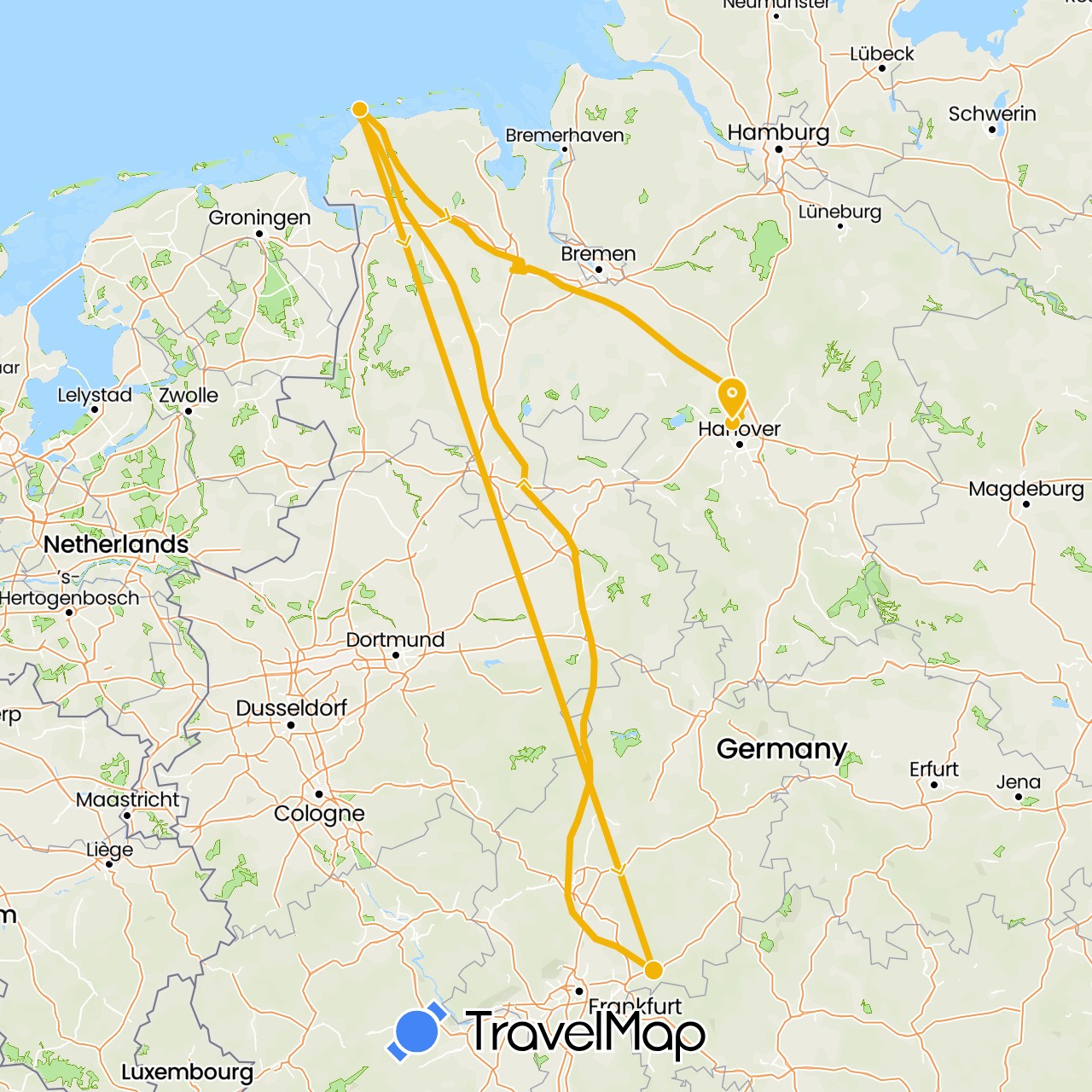 TravelMap itinerary: elektra trainer in Germany (Europe)